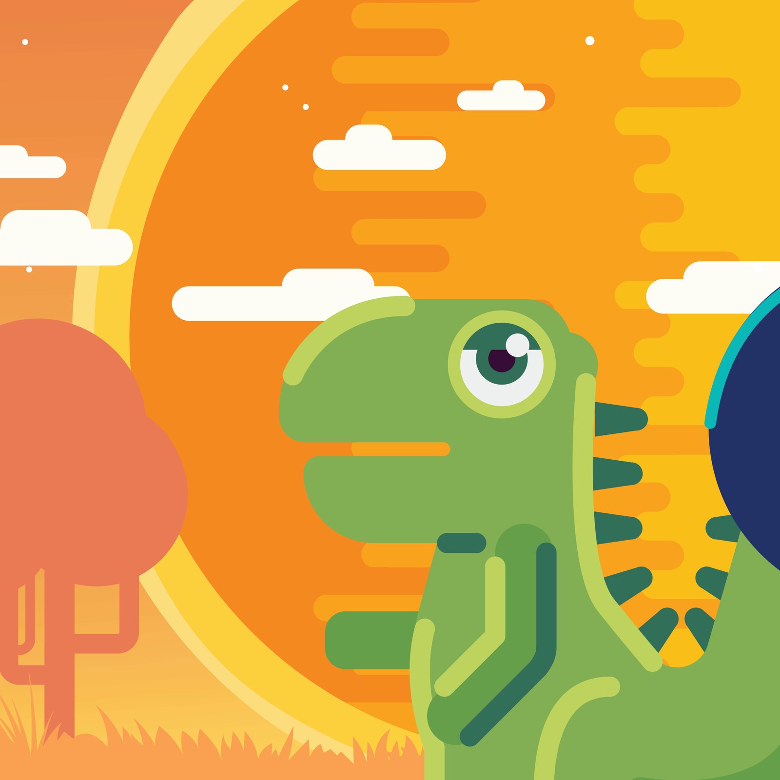 Dinosaur illustration with sun background